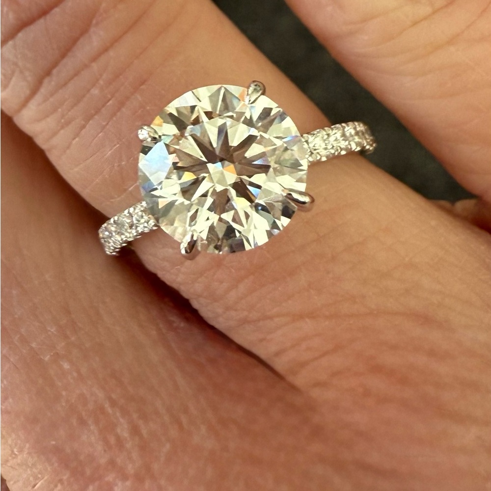 3.01 Carat VS1 Lab Grown Diamond Ring with Tapered Diamonds - 18K White Gold